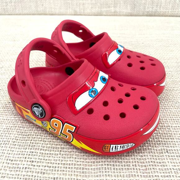 SOLD**Crocs Lightning McQueen CARS LIGHT UP *WORKS* Clogs, Disney Pixar, Size C8 - Picture 1 of 11